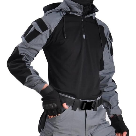 HAN·WILD Men's Tactical Shirt Combat Airsoft Long Sleeve Shirts with Elbow Pads